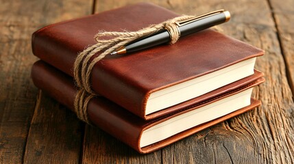 Poster - A journal and pen on a rustic wooden table, capturing the clarity of thoughts and purposeful planning