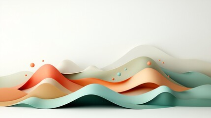 Poster - Pastel Wave Landscape Abstract 3D Rendering with Harmonious Dots and Flowing Lines on a White Background Showcasing a Serene Minimalist and Aesthetically Pleasing Digital