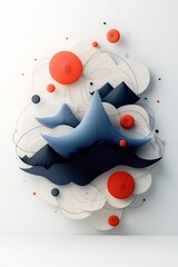 Poster - Ethereal and Surreal Digital Artwork Featuring a Pastel Toned Landscape Composed of Flowing Geometric Shapes Minimal Dots and a Stark White Background