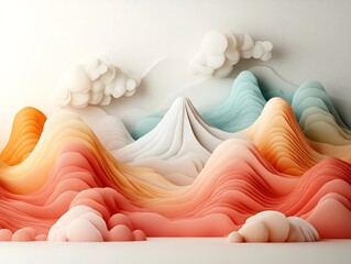 Poster - Majestic Pastel Alien Landscape with Fantastical Pastel Formations Flowing Brushwork and a Clean White Setting   Otherworldly 3D