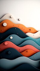 Poster - Undulating Pastel Dot and Line Formations Across a Mountainous Landscape Minimalist Abstract 3D Rendered Scene with Pure White Background Hyper Surreal and Dreamlike Design