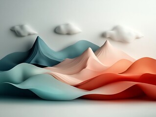 Poster - Ethereal Pastel Mountains Flowing Surreal Landscape in Digital 3D Painting with Soft Organic Forms Serene White Environment and Exquisite Attention to Detail