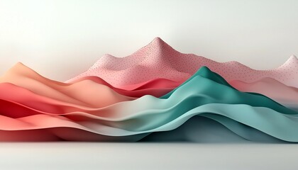 Poster - Captivating Pastel Mountains with Mesmerizing Wave Like Overlay and Dotted Elements   Abstract 3D Visualization with Clean White Backdrop and Breathtaking Detail