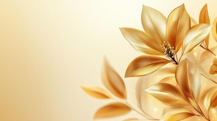 Poster - Gold abstract background concept. Elegant golden leaves on a soft gradient background, perfect for nature-themed designs.