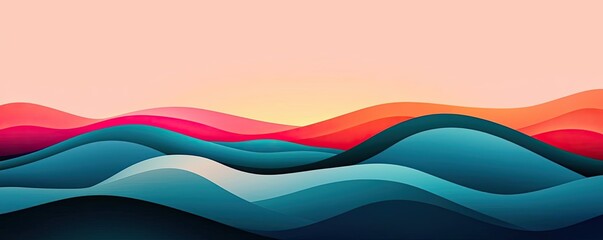 Poster - Scenery abstract background idea. Abstract landscape with colorful waves and soft gradients in hues of pink and blue.