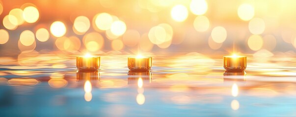 Aufkleber - Gold abstract background concept. Soothing candles float on water, creating a tranquil atmosphere with warm, glowing light.