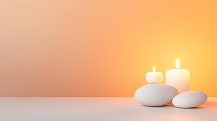 Poster - Scenery abstract background idea. Relaxing scene with candles and stones, perfect for wellness and meditation themes.