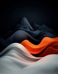 Poster - Captivating 3D rendered abstract landscape depicting a dreamlike arrangement of pastel colored dots and flowing line work creating a wave like effect across a moody mountainous backdrop
