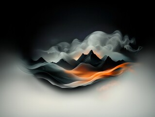 Poster - dreamlike and ominous mountainous landscape with pastel clouds wispy line work and a sense of ethere