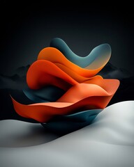 Poster - A captivating surreal scene featuring a wave like design formed by pastel colored dots and sinuous lines sweeping across a mountainous horizon against a dark backdrop