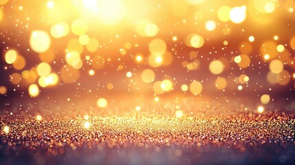 Poster - Gold abstract background concept. Shimmering golden bokeh lights create a magical and festive atmosphere.