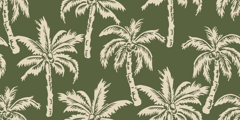 Tropical pattern with hand drawn palm trees. Hawaiian summer background for fabric, textiles, clothing, poster, cover, decoration, banner, wallpaper, interior decor. Vector illustration.