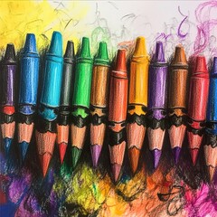 Wall Mural - Colorful Crayon and Pencil Drawing: A Vibrant Art