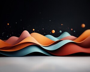 Poster - Mesmerizing abstract scene featuring a dark background and a captivating wave like design composed of pastel toned dots and fluid lines traversing a mountainous horizon
