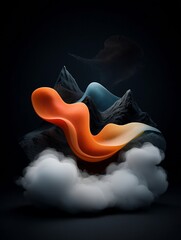 Poster - Ethereal pastel colored waves and flowing lines cascade gracefully over a minimalist mountainous horizon creating a mesmerizing and dreamlike digital art scene with exquisite attention to detail