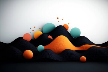 Poster - Serene abstract digital art featuring a dark environment with a wave patterned mountain design composed of pastel colored dots and undulating lines set against a plain white backdrop