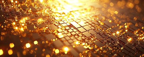 Aufkleber - Gold abstract background concept. Abstract golden digital technology background with shimmering lights and textures.