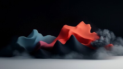 Poster - Atmospheric abstract dark background with pastel colored dots and dynamic lines creating a wave like mountain scene 3D digital art seamless white