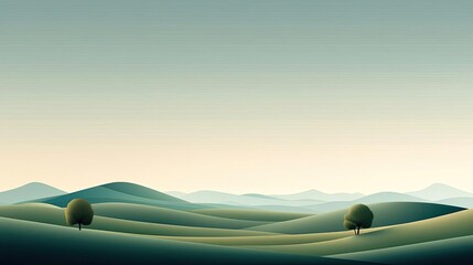 Aufkleber - Scenery abstract background idea. A serene landscape with rolling hills and minimalistic trees under a soft, tranquil sky.