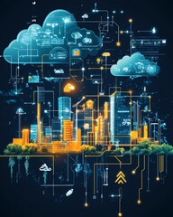 Poster - Create an advanced networking hub featuring ecoconscious data transmission, renewable energy solutions, and seamless cloudbased operations