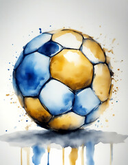 Wall Mural - ball watercolor paints gold drawing blue soccer paper football sport game white olated black object play equipment sphere leisure leather round goal