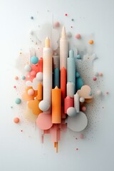 Poster - Mesmerizing pastel cityscape with towering pastel skyscrapers captivating dot and line designs and a pristine white digital environment  This cinematic 3D render showcases a visually stunning