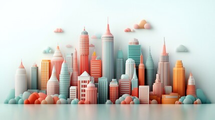 Poster - pastel dreamscape cityscape with futuristic towering skyscrapers and mesmerizing motifs a digitally 