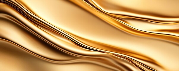Poster - Gold abstract background concept. Elegant golden satin fabric texture with smooth flowing waves and reflective sheen.