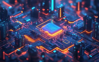 Fototapete - Design a futuristic business ecosystem featuring sustainable cloud computing technology, renewable energy integration, and ecofriendly data backup systems