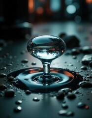 Wall Mural - A glass of water with water droplets on a table