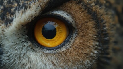 Wall Mural -  A close up of an owl's eye with yellow iris