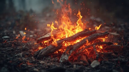 Wall Mural - A close up of a bonfire in the woods