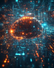 Leinwandbilder - Artificial intelligence brain surrounded by glowing data streams and holographic interfaces, futuristic scifi design, ultrarealistic, high resolution, cinematic detail