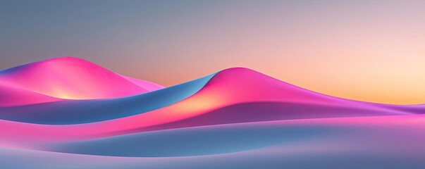 Poster - Scenery abstract background idea. A vibrant abstract landscape with flowing pink and blue hills under a soft gradient sky.