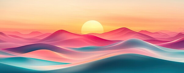 Aufkleber - Scenery abstract background idea. A stunning sunset over colorful, undulating hills in soft pastel hues.