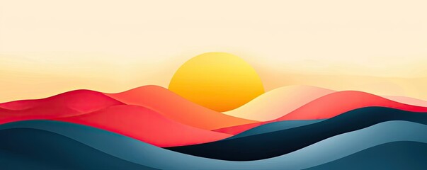 Poster - Scenery abstract background idea. A vibrant sunset over rolling hills in warm hues of orange, red, and blue.