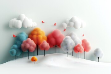 Poster - Ethereal pastel forest with wispy pastel trees  captivating pastel dot and line designs  mesmerizing 3D digital art creation showcasing a pristine white environment