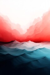 Poster - Ethereal pastel lake with calm serene waters and intricate textural 3D digital landscape painting against a bright white backdrop  This minimalist