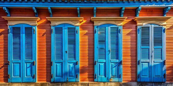 New Orleans French Quarter House, Blue Shutters, Close-Up Aerial View
