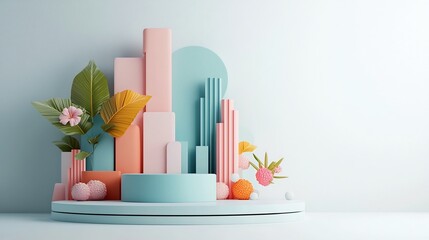 Poster - futuristic pastel cityscape with sleek high tech architectural designs and dynamic geometric pattern