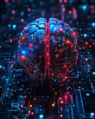 Leinwandbilder - Futuristic concept of an AI brain with intricate digital patterns and glowing neural networks, hyperdetailed, vibrant colors, photorealistic, 8K HDR