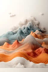 Poster - Stunning 3D rendered landscape featuring a surreal pastel mountainscape with a captivating wave of dotted and linear patterns traversing the terrain