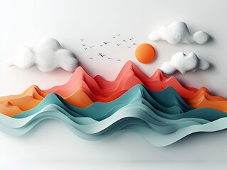 Poster - Pastel Toned Abstract Landscape with Organic Pastel Shapes and Flowing Pastel Lines Beautifully Rendered 3D Digital Painting on a Pure White Backdrop Incredibly Detailed Artwork