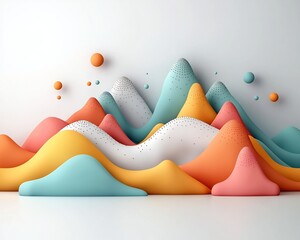 Poster - captivating digital depicting a series of mountainous pastel landscapes adorned with a rhythmic wave