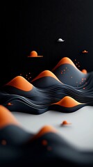 Poster - Serene Abstract Mountainous Landscape with Sweeping Pastel Waves on Dark Canvas   Atmospheric 3D CGI Digital Art with Crisp Definition and Soft Lighting in Minimalist Surreal and Conceptual Style