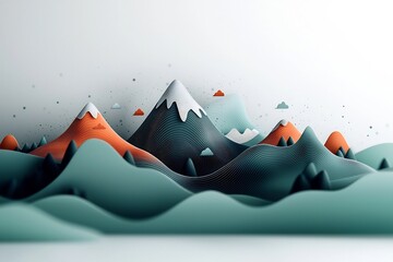 Poster - Pastel Waves of Geometric Dots and Lines Cascading Across a Majestic Alpine Landscape Abstract Pastel Environment in 3D CGI Bright White Stage Flawless Render