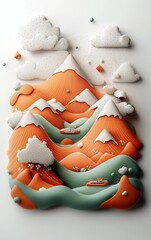 Poster - pastel hued mountains with striking wave pattern of dots and lines abstract 3d rendered landscape wi