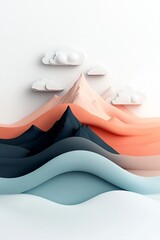 Poster - Pastel colored abstract silhouetted mountain peaks against a minimalist white background created using 3D computer graphics in a clean modern and serene digital studio setting