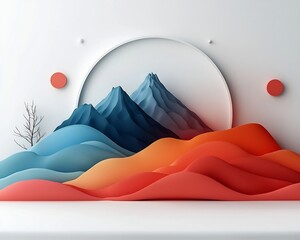 Poster - Serene Pastel Mountain Silhouettes Forming a Dreamlike Landscape Against a Minimalist White Backdrop Showcasing a Stylized and Visually Captivating Digital