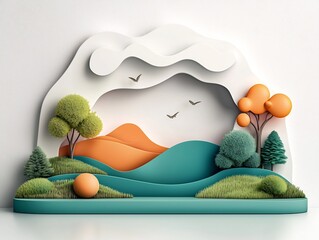 Poster - Pastel Toned Abstract Landscape with Organic Pastel Shapes and Flowing Pastel Lines Beautifully Rendered 3D Digital Painting on a Pure White Backdrop Incredibly Detailed and Colorful